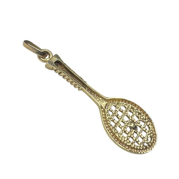 14K Yellow Gold Tennis Racquet Charm Pendent with Freshwater Pearl ≈ 2g Grams 🎾✨ - Picture 6 of 7